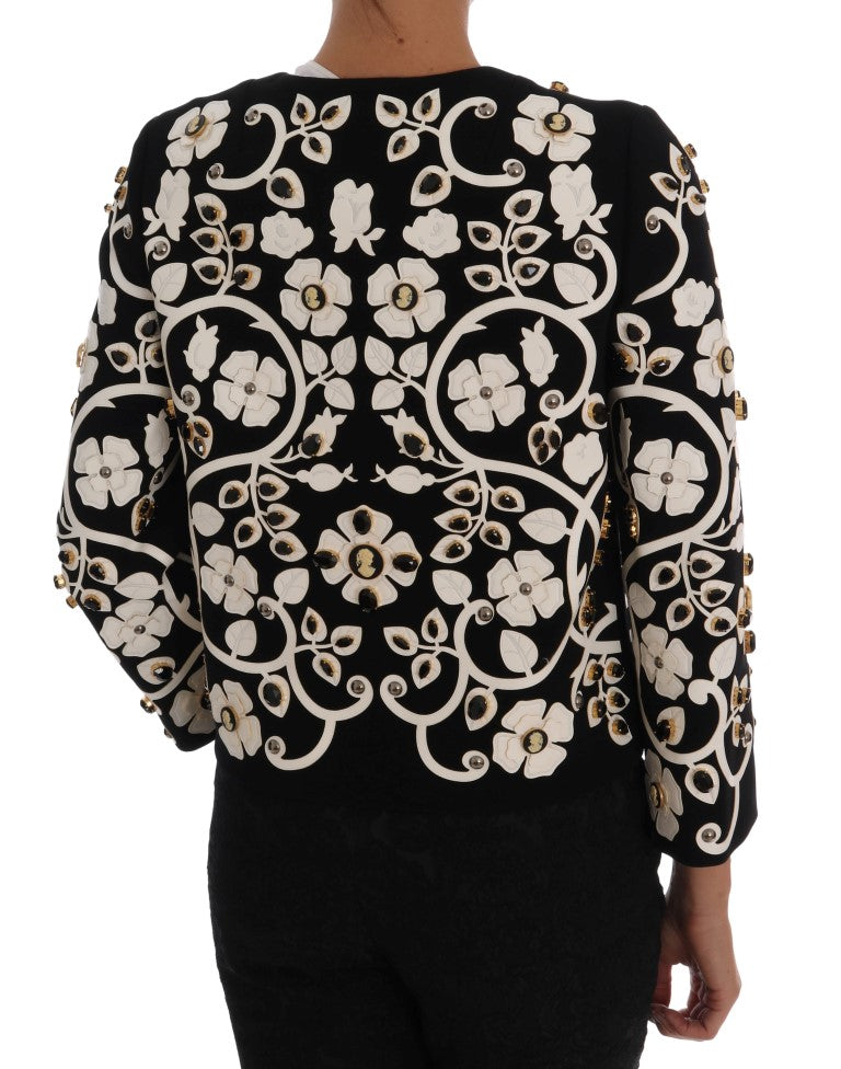 Dolce & Gabbana Black Baroque Jacket with Flowers and Crystal